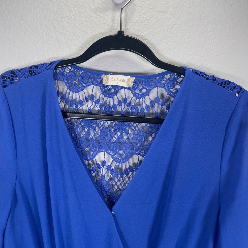 Altar'd State Romper Blue Lace Back Long Sleeve Party‎ Outfit Size L